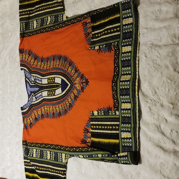 Dashiki African Print Pullover Shirt Top Blouse Orange Size Medium - Picture 4 of 6
